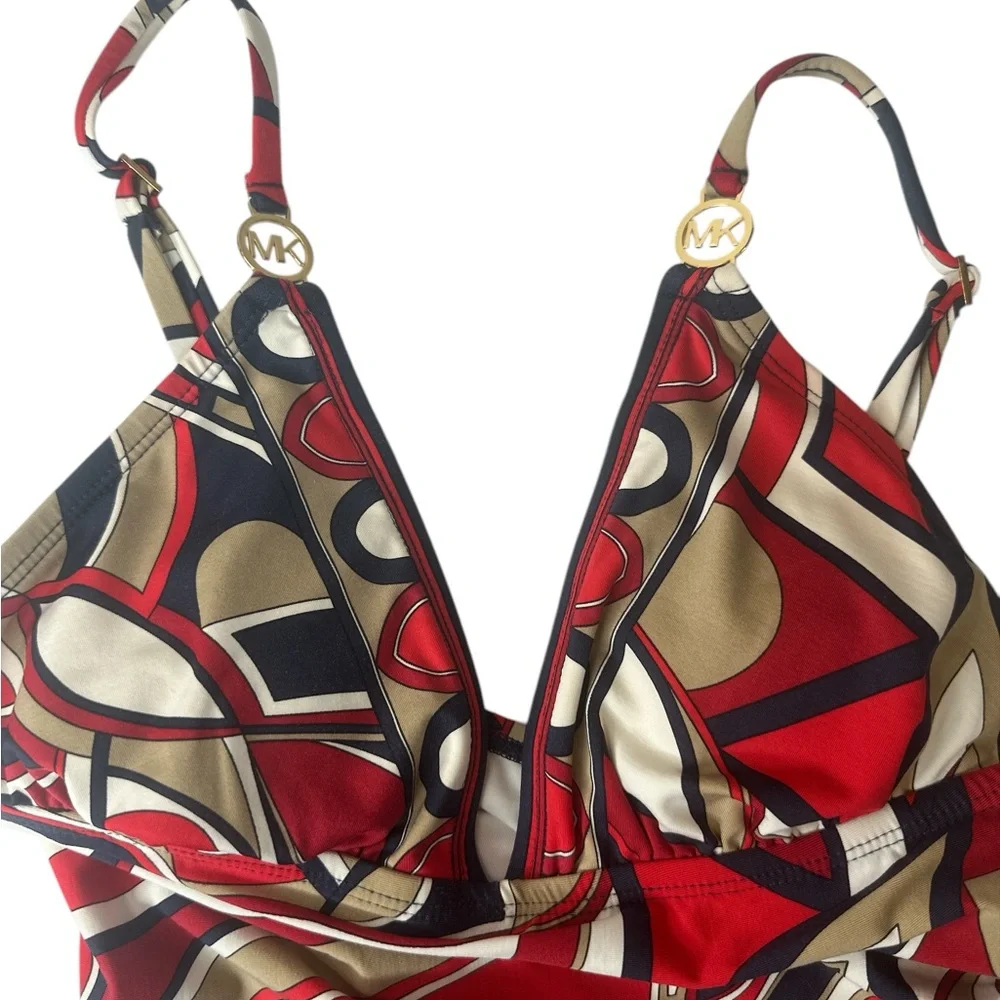 Michael Korhs Red, White & Blue Geometric Psychedelic One Piece Swimsuit Size 10